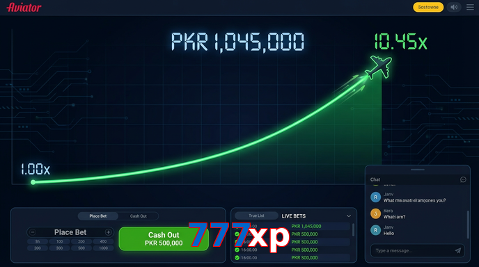 Main screen of 777Xp aviator page for PK players