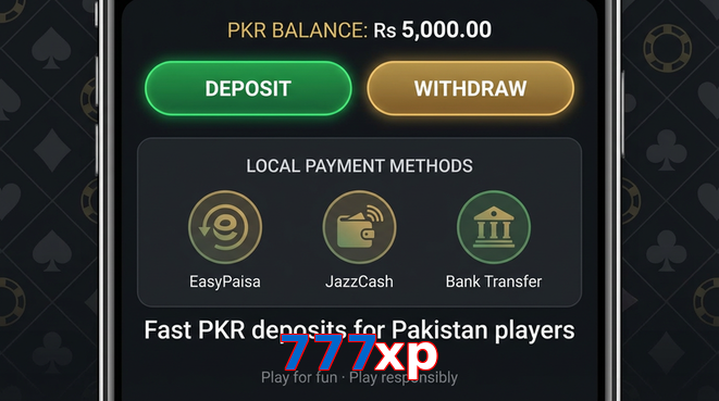 Deposit and withdrawal screen with PKR methods